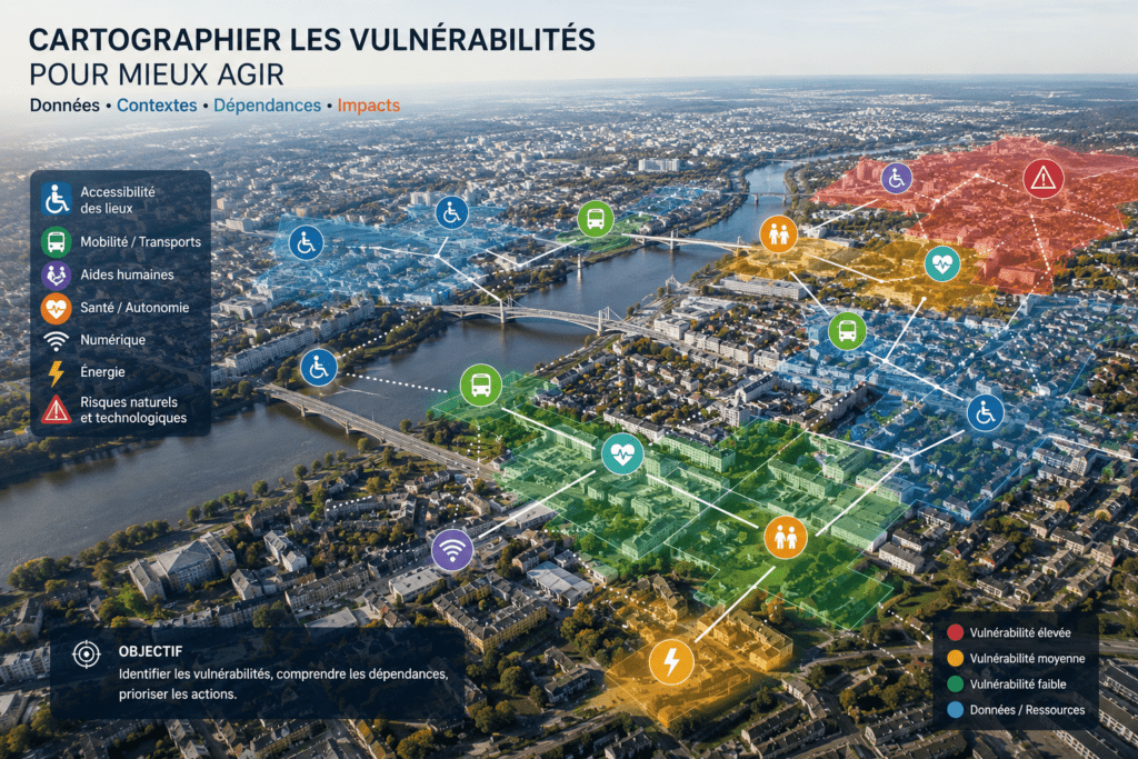 Cartographie des vulnérabilités handicap avec analyse territoriale, dépendances critiques et données d'aide à la décision.