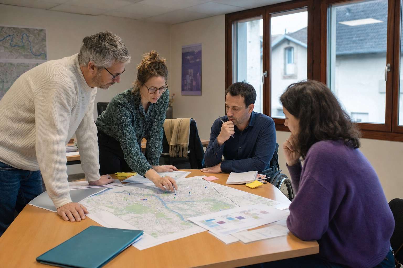 Équipe analysant une cartographie territoriale des vulnérabilités handicap