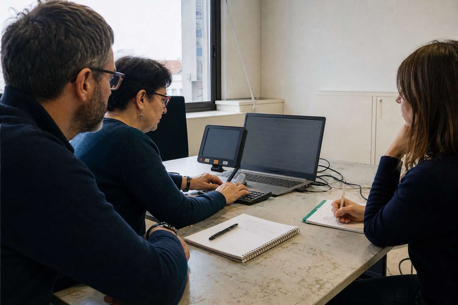 Séance de test d’un service numérique avec un équipement de grossissement d’écran